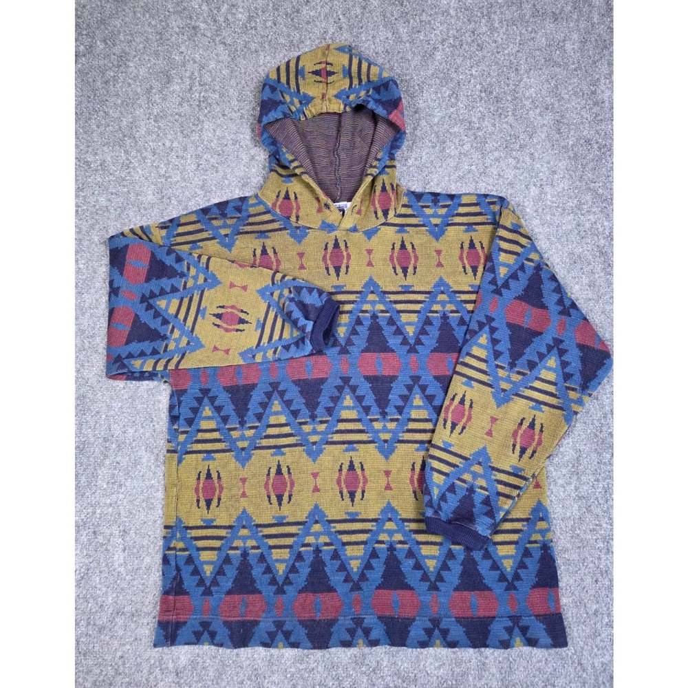 Vintage Todays News Knit Hoodie Mens XL Blue Southwestern Geometric Pullover